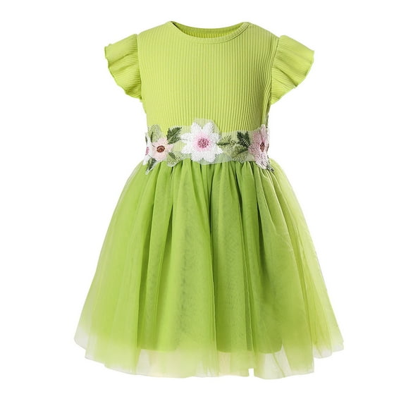 AEL Little Flower Girl Tulle Tutu Dress Easter Cotton Ribbed Birthday Wedding Party Princess Dresses
