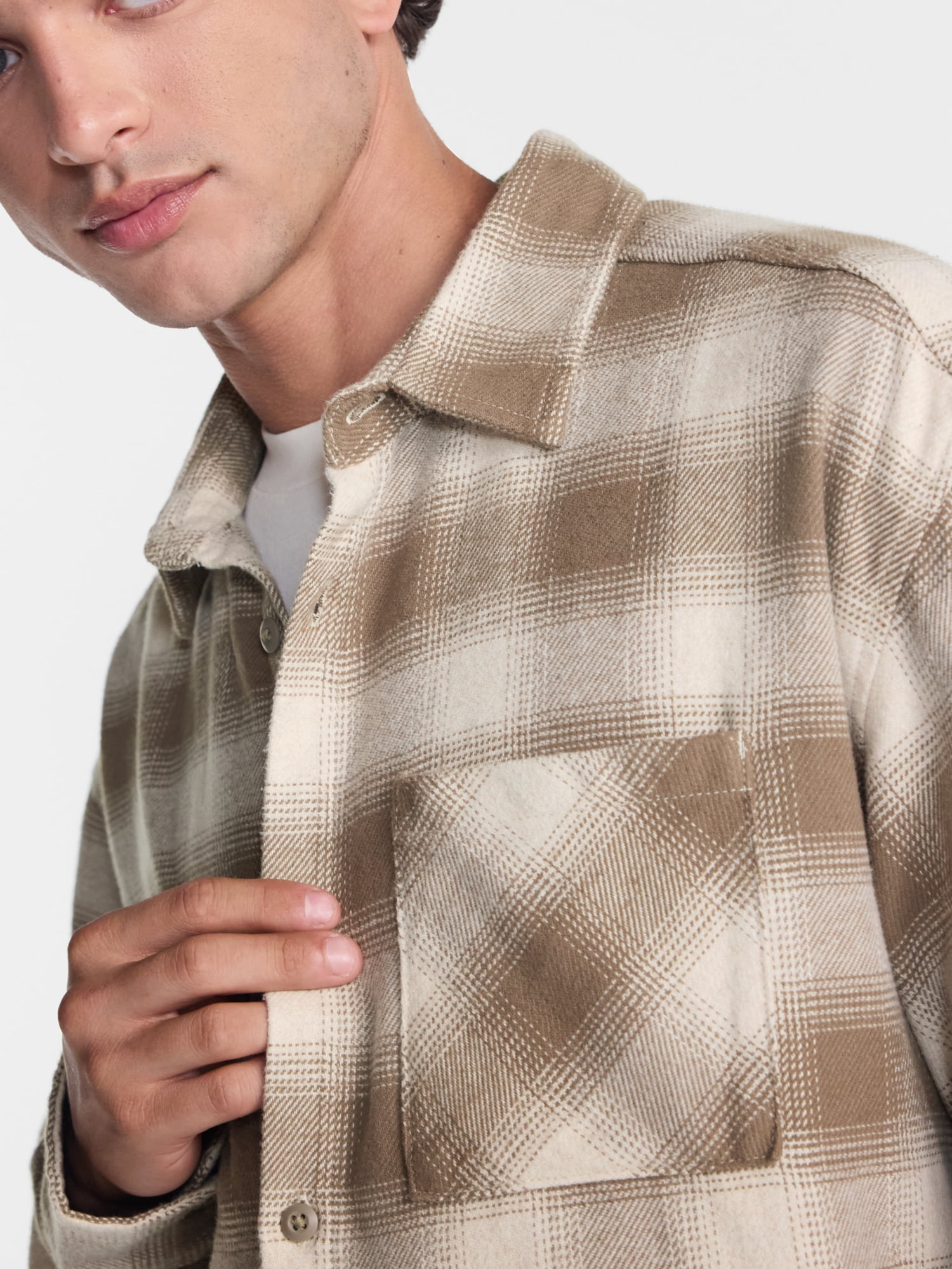 No Boundaries Boxy Cotton Plaid Flannel with Long Sleeves, Men's and Big Men's XS-4XLT
