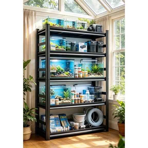 5‑Tier Heavy‑Duty Metal Fish Tank Stand for 20‑30 Gallon Aquarium, 3000LBS Capacity Adjustable Storage Shelf Aquarium Rack, Reptile Turtle Tank Stand, 35.4"W x 15.7"D x 71.2"H
