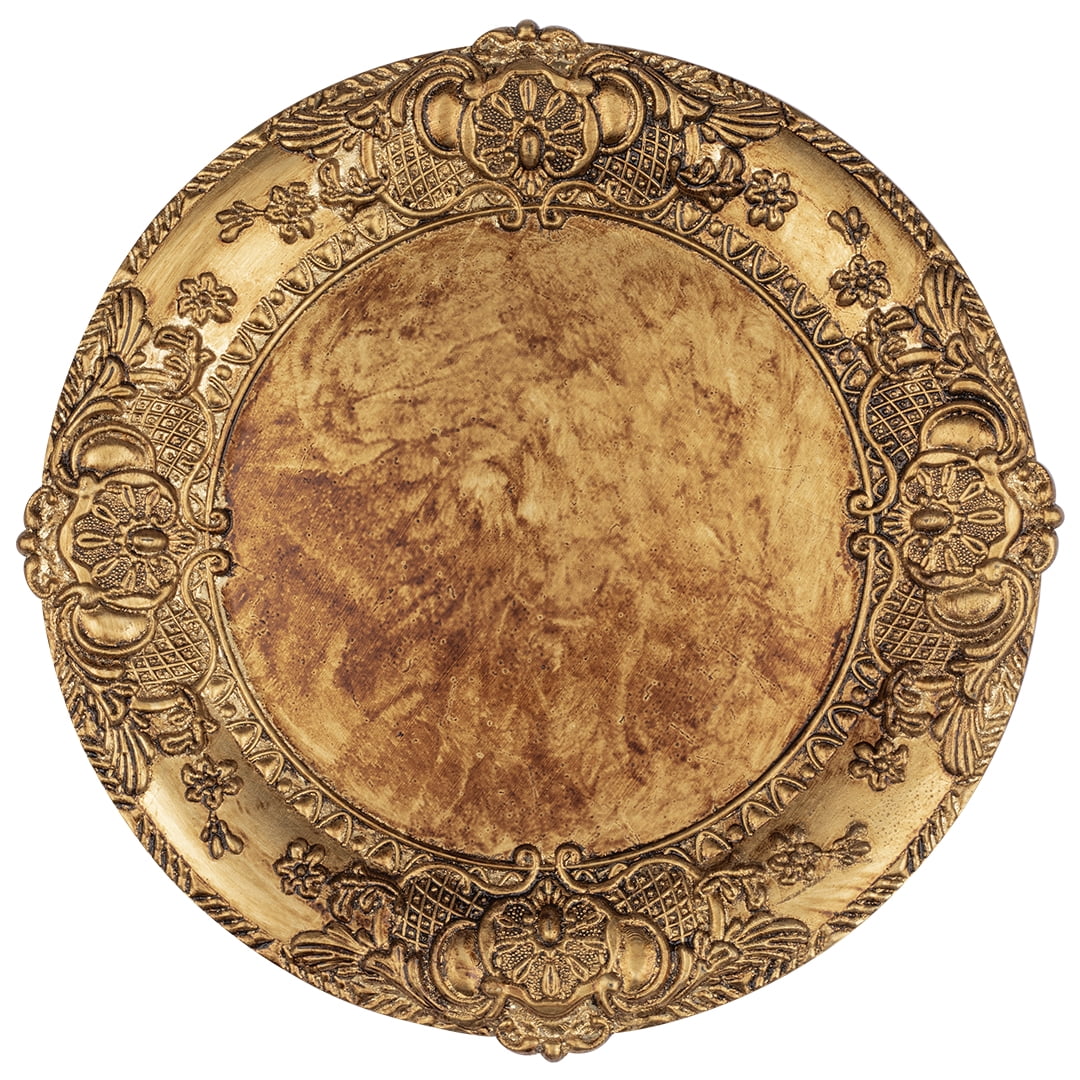 Koyal Wholesale Acrylic Charger Plates Round Antique Gold Embossed - Set of  4 Buy Bulk for Weddings and Events 
