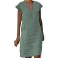 thumbnail image 1 of Cathalem Robe Kimono Boho Grande Taille pour Femmes, Manches Courtes, Babydoll en Denim, Vert S, 1 of 4