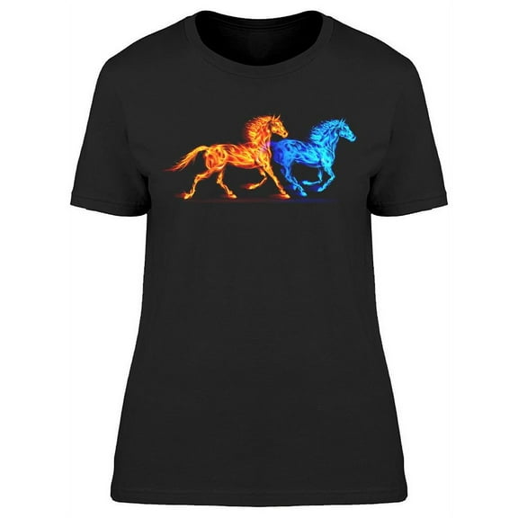 Red And Blue Fire Horses T-Shirt Women -Image by Shutterstock, Female Large