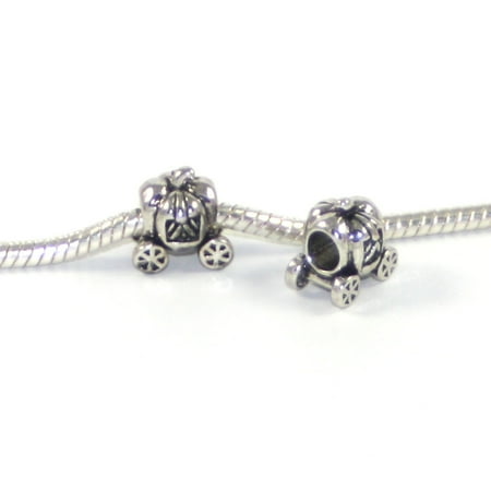 Beaded Pumpkin - 3 Beads - Cinderella Pumpkin Princess Carriage Silver European Bead Charm E0774