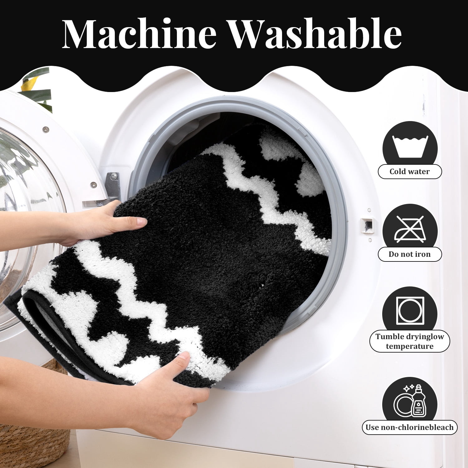 Findosom 4-Piece Bathroom Rugs Set,Non Slip Absorbent Bath Mat,Machine Washable Microfiber Quick Dry Bath Rug for Bathroom Bedroom Kitchen Shower Tub,Black