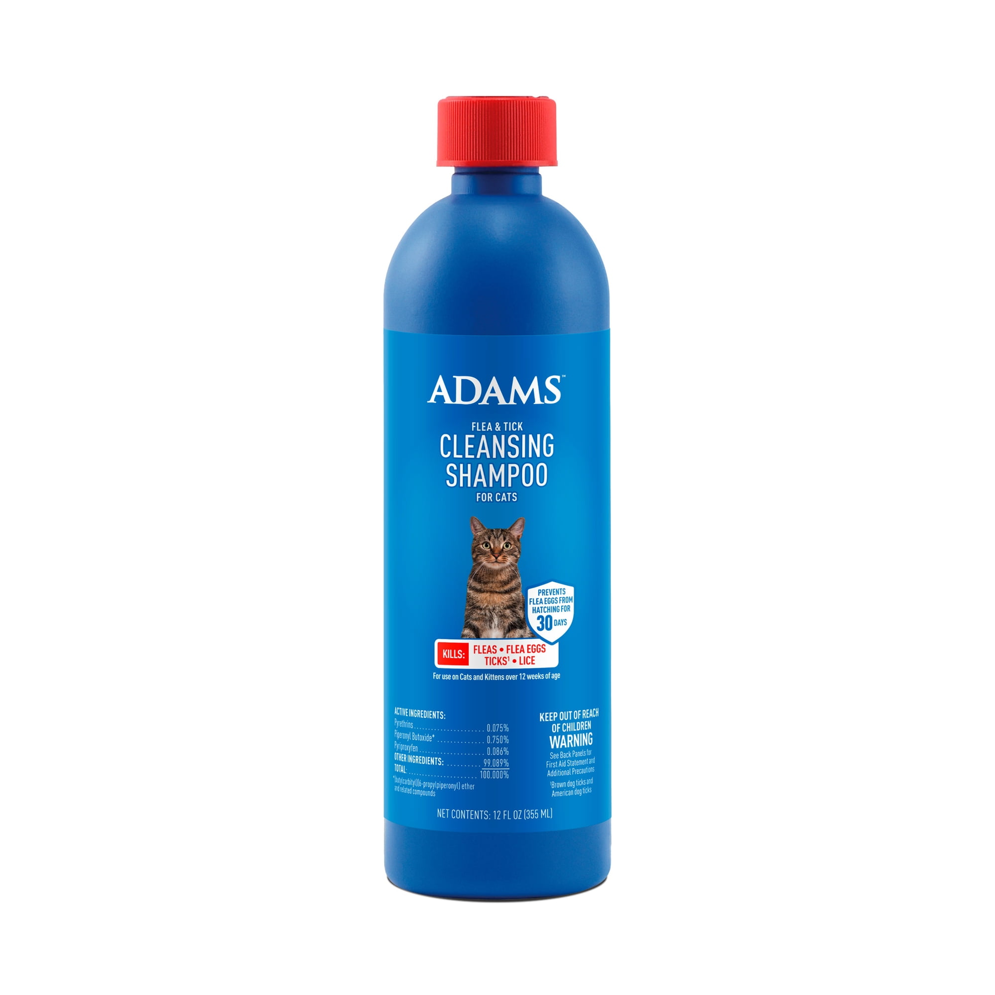 ADAMS Flea & Tick Cleansing Shampoo for Cats & Kittens, Flea Shampoo to Treat Flea Infestations, Kills Ticks, Fleas, Flea Eggs & Lice, Cleans and Conditions Coat, 12 fl oz