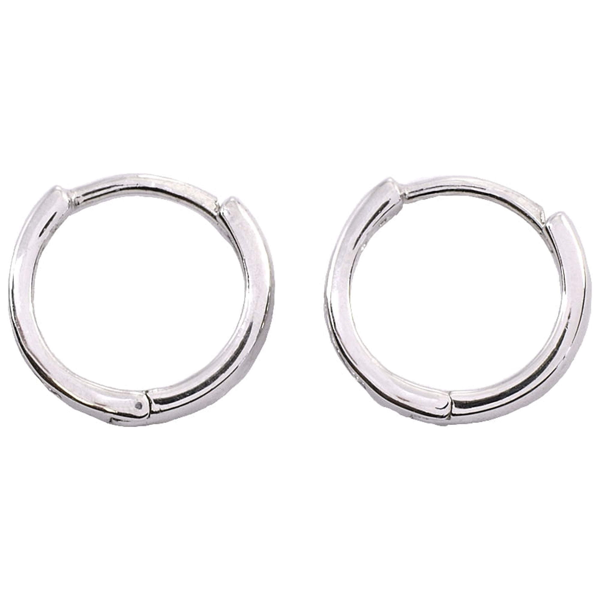 Channel-set Cubic Zirconia 13mm Small Round Huggie Hoop Earrings in 925 Sterling Silver