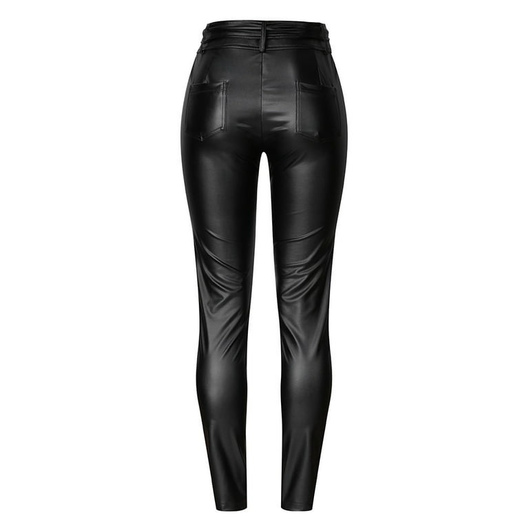 Cathalem High Waist Leather Pants for Women Waisted Size Leather Stretch  Trousers Pants Women Large High Rubber Leggings Pants Black Small