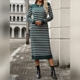 thumbnail image 5 of IDOPIP Womens 2024 Fall Striped Sweater Dresses Long Sleeve Crew Neck Slim Knit Midi Dress L Green, 5 of 7
