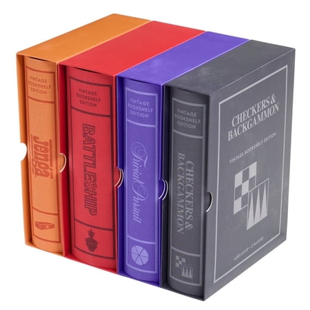 WS Game Company Battleship, Checkers and Backgammon, Trivial Pursuit, and Jenga Vintage Bookshelf Board Game Collection
