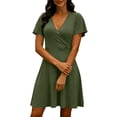 thumbnail image 2 of QUNYINEY Womens Summer Dresses A Line Short Sleeve Green Midi Sundress Loose Fit Flowy V Neck Casual Dresses, 2 of 9