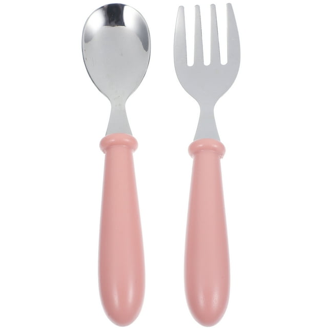 1 Ensemble Cuillère Fourchette en Acier Inoxydable Petite Cuillère d'Alimentation Simple Durable pour Bébé Enfants (Rose)