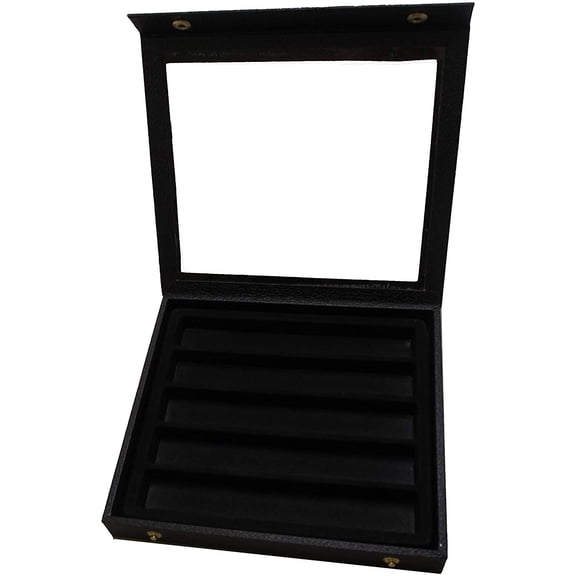 N'icePackaging 2 Qty Black Leatherette Jewelry Display Snap Cases 1 1/8" Deep w/Acrylic Glass-Top w/ 5 Compartment Tray Insert