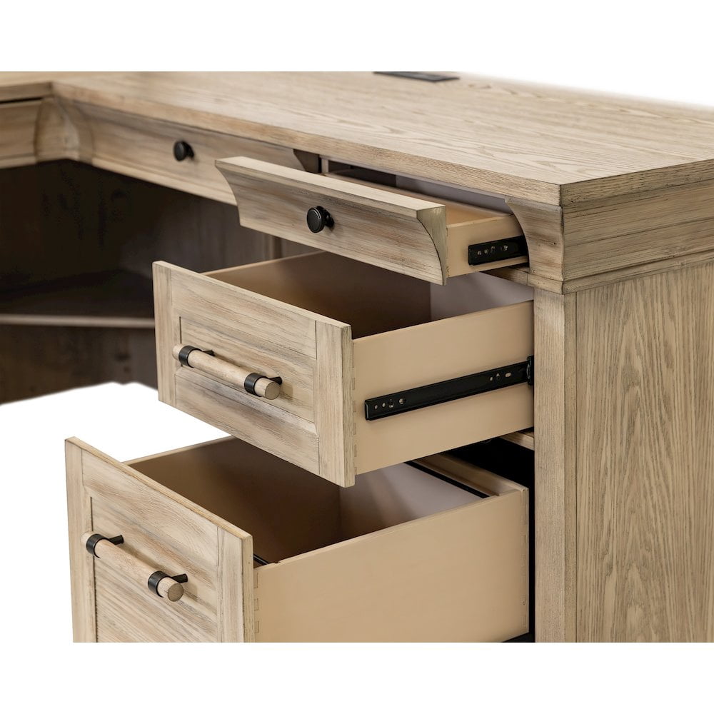 Traditional Executive Wood Double Pedestal L-Desk Corner Desk Office Table Brown