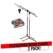 Griffin Tripod Microphone Boom Stand with Mic Clip (Pack of 2) - Telescoping Quality for Studio, Karaoke, Live Performances, Conferences Portable with Collapsible Legs & Removable Arm