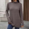 thumbnail image 6 of Womens Tops High Neck Loose Long Sleeved Knitted Solid Color Slit T-shirt Long Top,Tops for Women Coffee S, 6 of 6