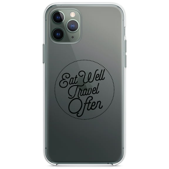 DistinctInk Clear Shockproof Hybrid Case for iPhone 13 Pro MAX (6.7" Screen) - TPU Bumper Acrylic Back Tempered Glass Screen Protector - Eat Well, Travel Often