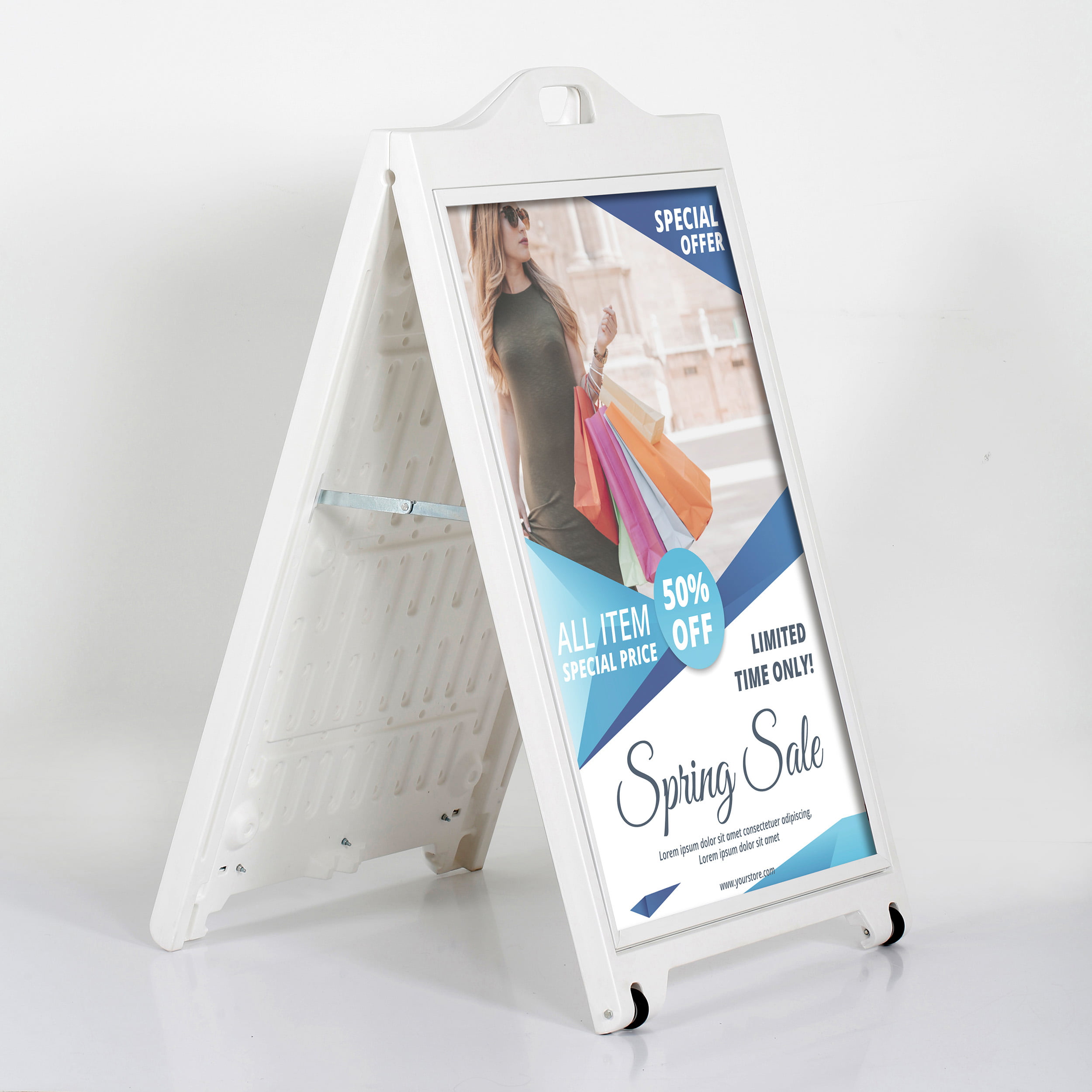 A-Frame Sidewalk Sign Board Curb Sign 24x36 inch Slide in Double Sided Display Foldable and Portable Comes with Carry Handle Weather Resistant Does Not Fall with Winds Color Black