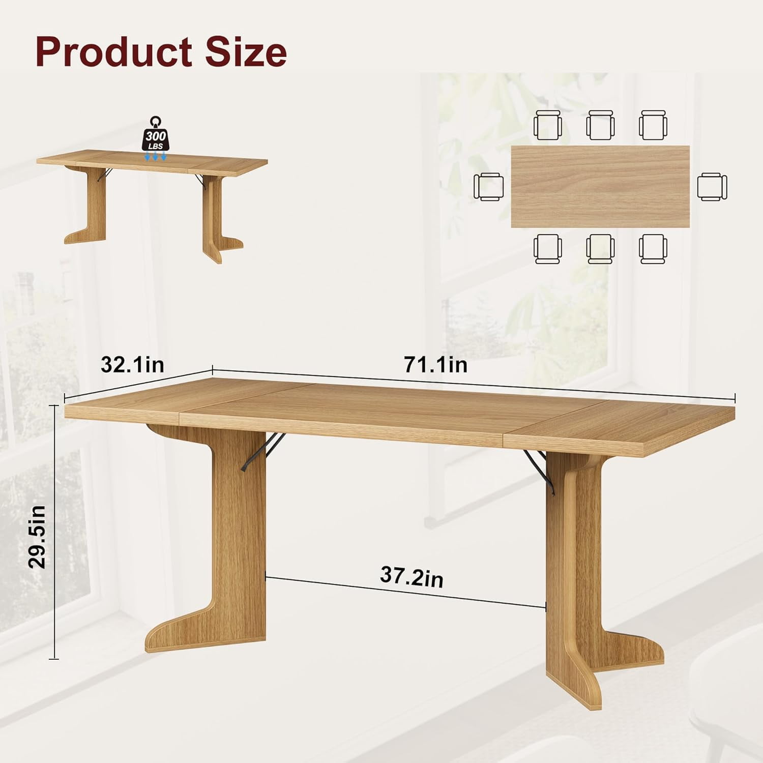 M optimized 71" Dining Table for 6 to 8, Modern Dinner Table with Unique Wooden Legs, Rectangle Dining Table for Kitchen, Dining Room Living Room