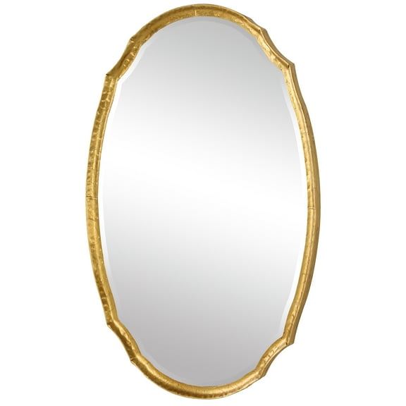 36 Inch Wood Wall Mirror, Oval Shape, Concave Surface, Gold, Saltoro Sherpi