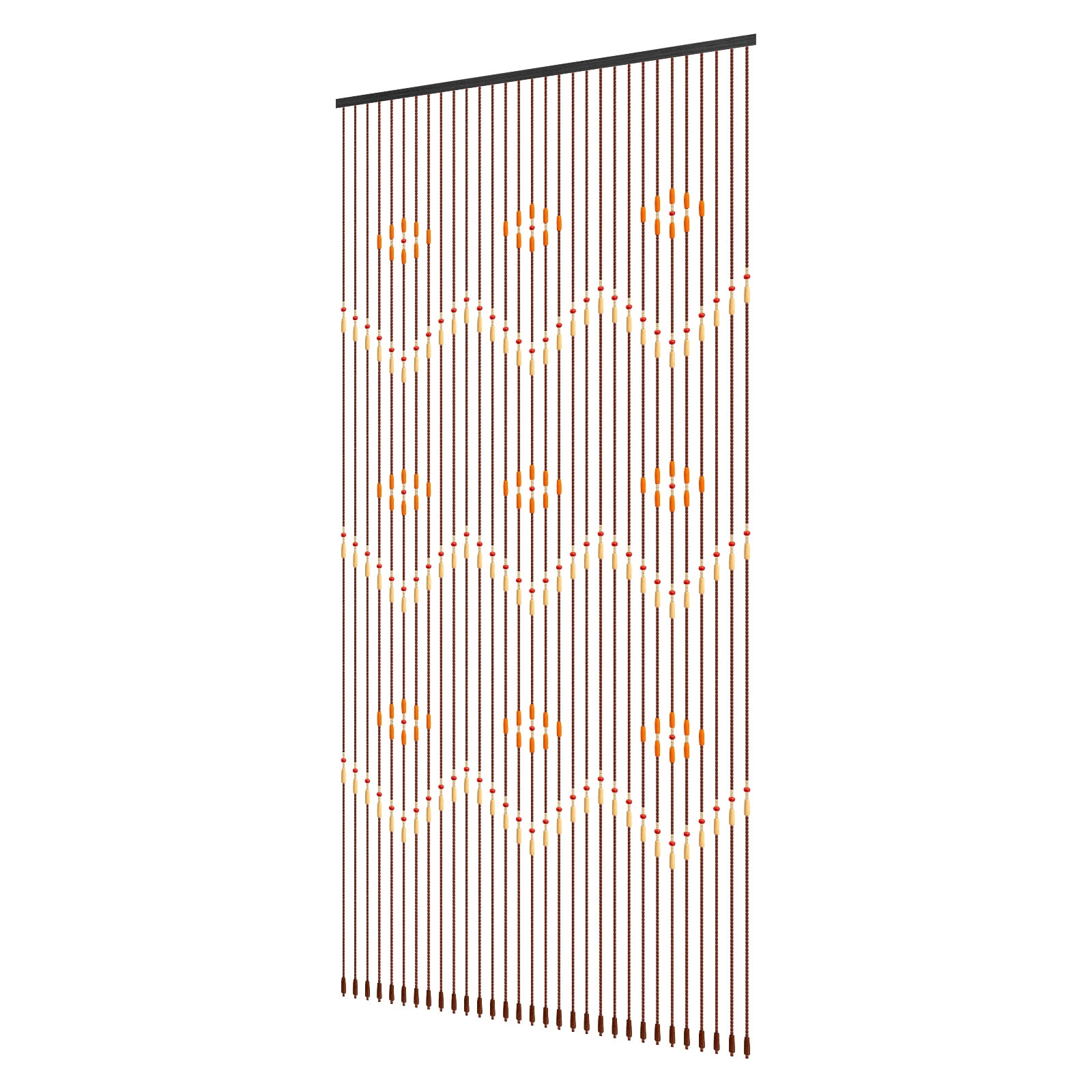 Bamboo Beaded Curtain, Brown Classical Style with Cotton Thread Construction, Floral Pattern Symbolizing Happiness and Peace