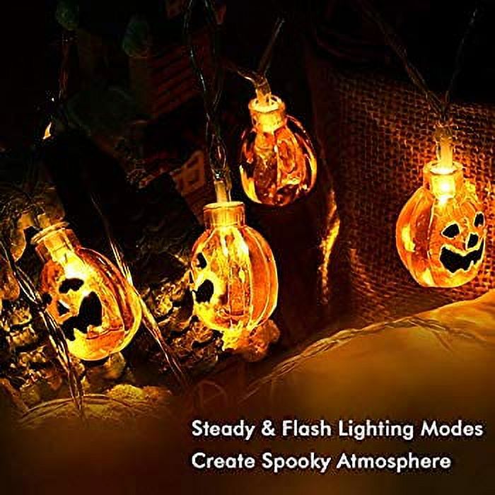 Halloween Lights, 30 LED 11.48ft 3D Pumpkin Lights Jack-O-Lantern Halloween String Light, Steady/Flashing Battery Pumpkin String Light for Halloween, Party and Christmas Decoration, Warm White - image 3 of 4
