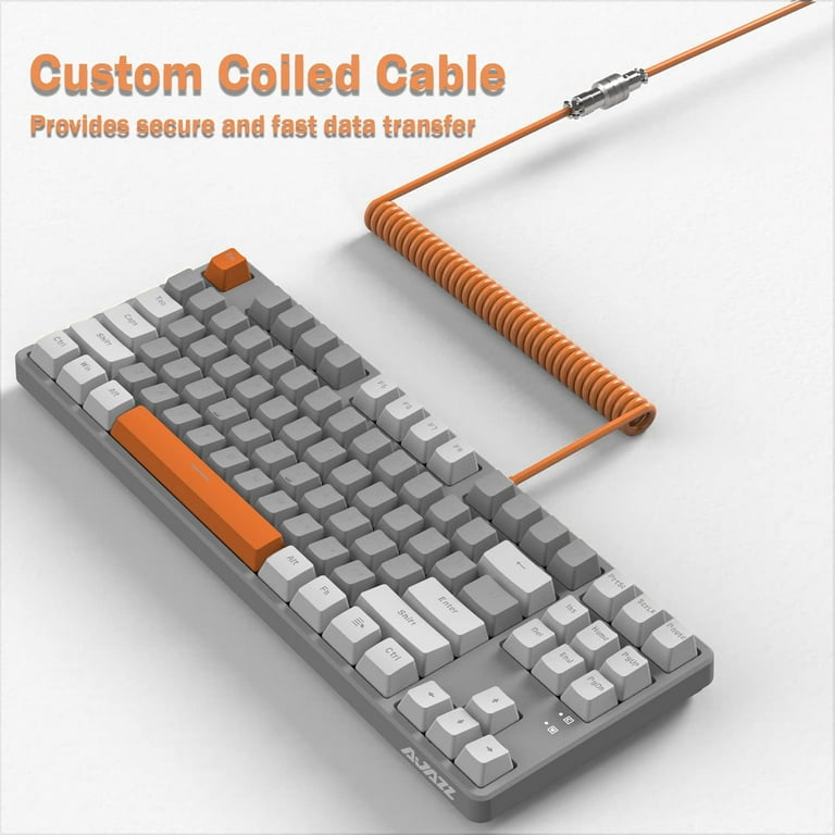 Ajazz AK873 Wired Hot Swappable Mechanical Keyboard, Coiled Cable