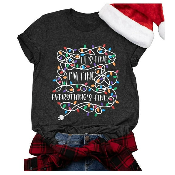 Women Christmas Letter Print Round Neck Short Sleeve T Shirt Top Unique Skeleton Print for All Occasions