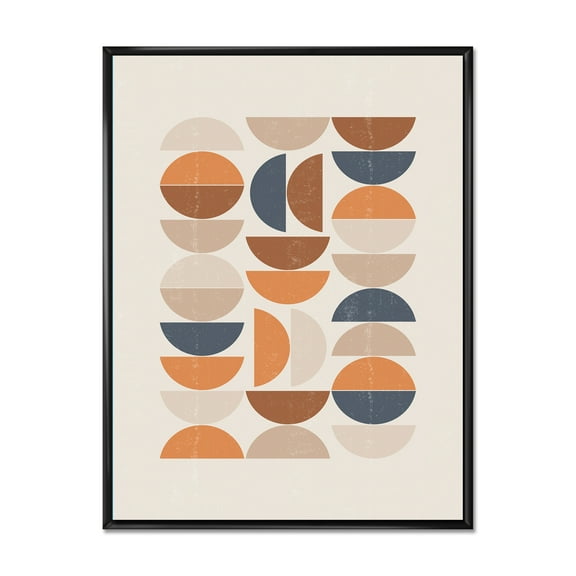 Designart 'Abstract Moon and Sun In Orange and Blue' Modern Framed Canvas Wall Art Print