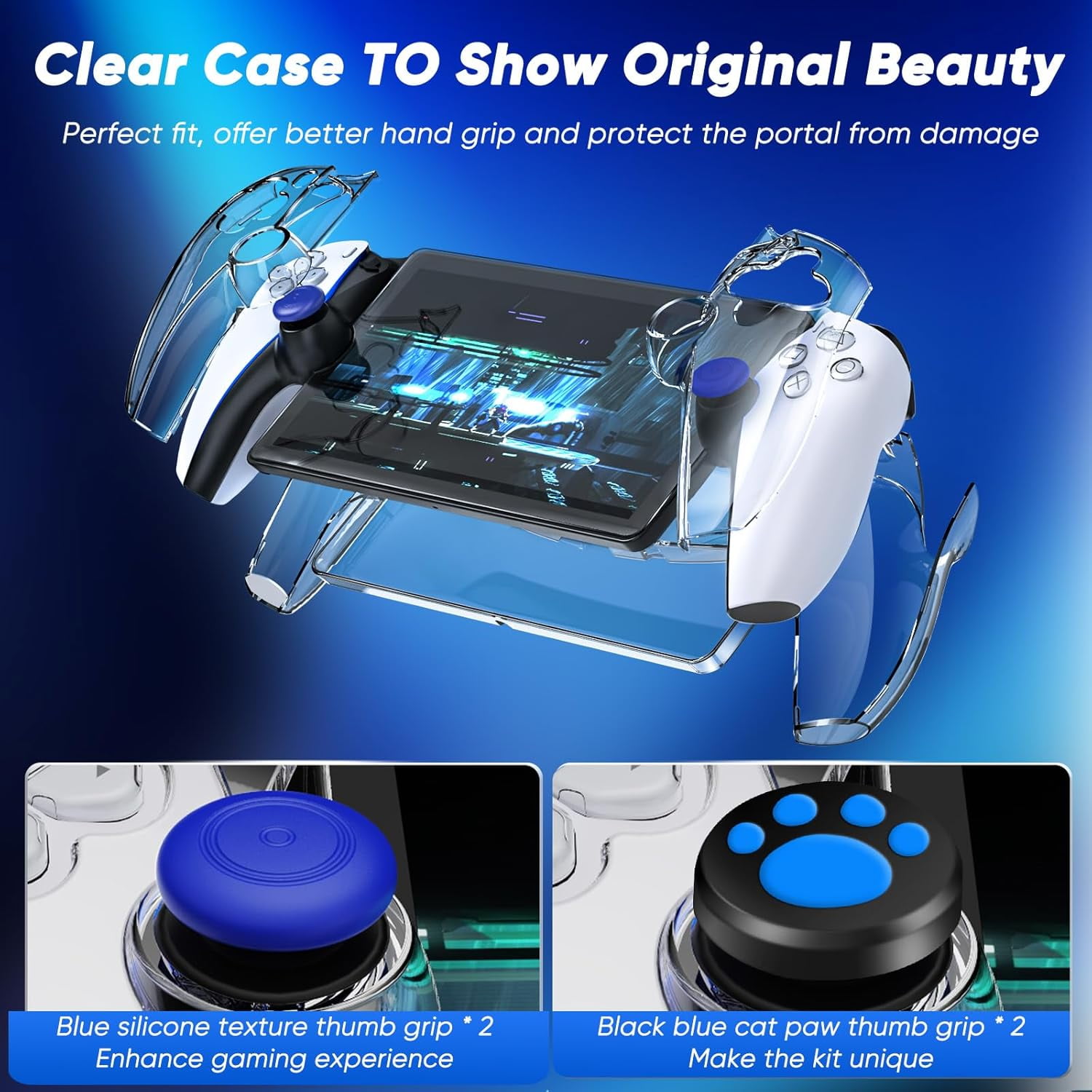 12 in 1 Accessories Set for Playstation Portal, Hard Carrying Case for PS Portal with Clear Skin Case for PS5 Portal, 2 Screen Protector with 4 Thumb Grip, Light Gray