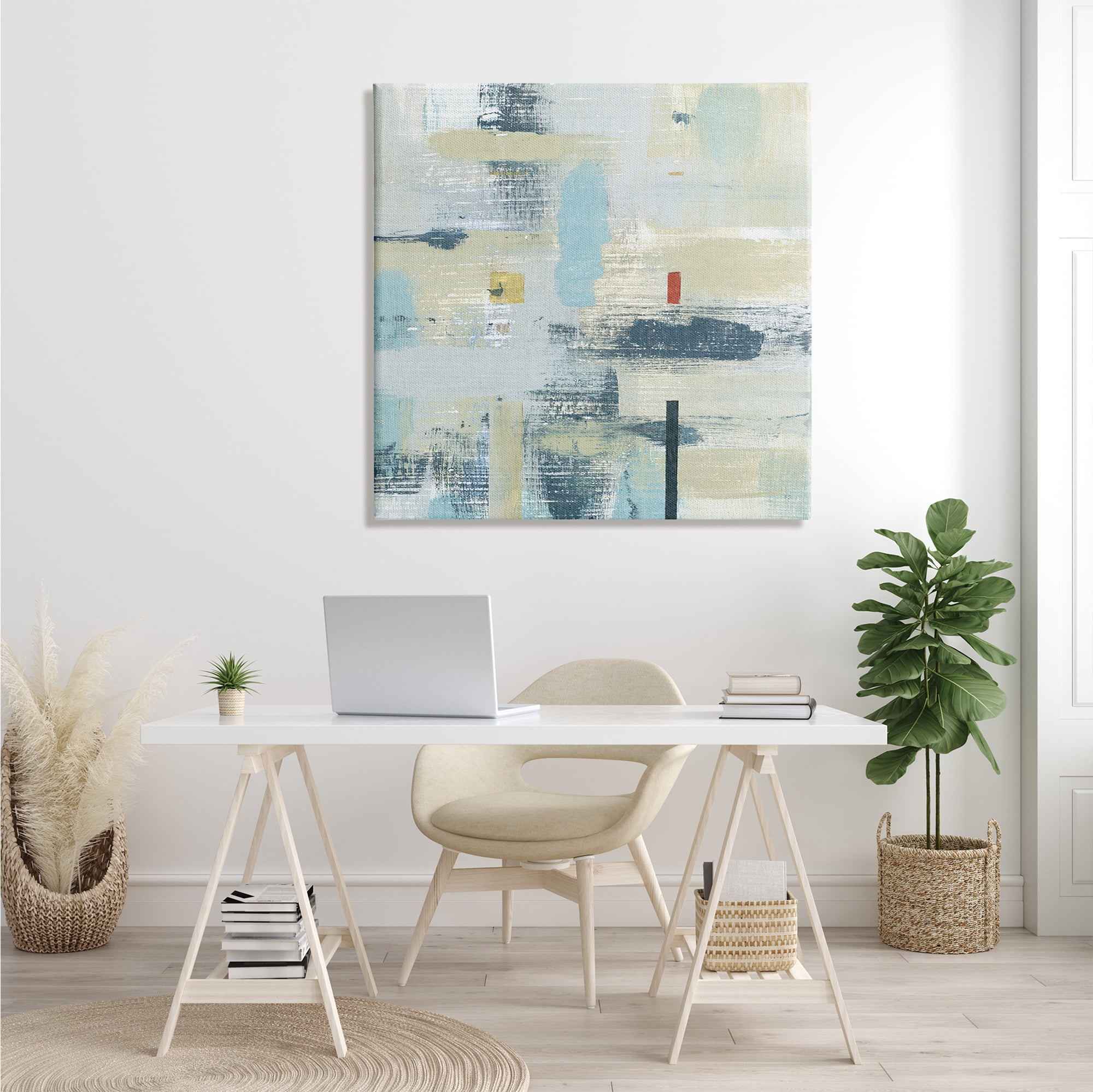 Stupell Indtries Abstract Paint Stroke Collage Blue Beige Woven Pattern,36 x 36,Design by Sn Jill