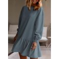 thumbnail image 3 of Womens 2025 Fall Long Sleeve Pullover Tops Crewneck Rib Knit Patchwork Sweatshirt Dress Casual Mini Dresses, 3 of 6