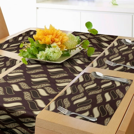 

African Table Runner & Placemats Indigenous Abstract Shapes Cheetah Motif Jungle Animal Skin Motif Set for Dining Table Decor Placemat 4 pcs + Runner 14 x90 Dark Maroon Beige Brown by Ambesonne