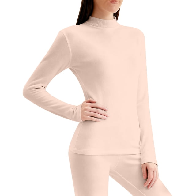 RXMEKW Thermal Women Set, Ladies' Lightweight Solid Color Velvet Thermal Underwear Base Set