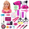 OZS Makeup Pretend Playset for Children Hairdressing Styling Head Doll Hairstyle Toy Gift with Hair Dryer for Kids Girls