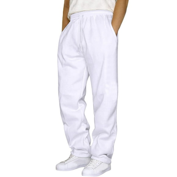 Ediodpoh Mens Hop Pants Casual Solid Color Track Lace up Workout Pants with Pocket Men’s Pants White XXL