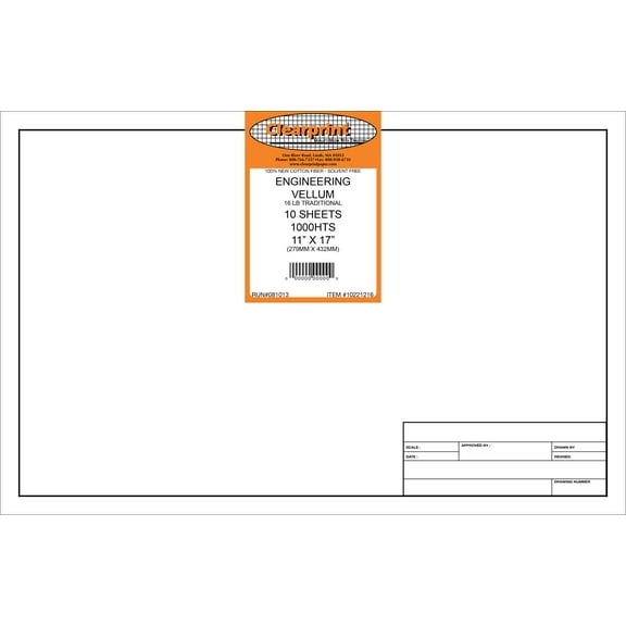 Clearprint Engineering Vellum 11 In. X 17 In. Pack Of 10 18201