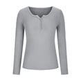 thumbnail image 4 of Oplxuo Long Sleeve Henley Shirts for Women - Button V Neck Basic Slim Fitted Ribbed Knit Pullover Sweater Tops, 4 of 5