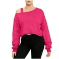 thumbnail image 2 of CheerKidz Women Fashion Asymmetrical Off Shoulder Long Sleeve Oversized Sweatshirt Cropped Casual Top Comfortable Loose Fit Trendy Streetwear Soft Breathable Everyday Wear(Hot Pink,L), 2 of 7