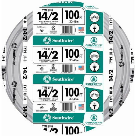 Burial Wire - Southwire 13054226 14/2WG UF Wire 100-Foot Approved for Direct Burial Wiring