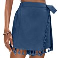 thumbnail image 4 of Ailaofu Womens Wrap Tassel Shorts High Waisted Tie Waist Solid Color Casual Shorts with Fringe Hem Flowy Lightweight Skort Style, 4 of 7