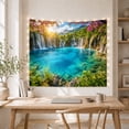 thumbnail image 5 of Turquoise Alpine Lake Below Cascading Falls, Serene Rustic Style for Nature Lovers, Mountain Wall Decor Housewarming Gift, Tapestry Wall Hanging for Bedroom and Cabin, 5 of 7