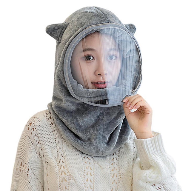 CEHVOM Women Flannel Winter Hats Mask Set Warm Cap With Transparent Fogless Protective Mask For Cycling