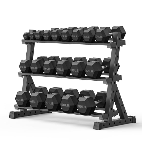 PAPABABE Hex Dumbbell 550 lb Set with Rack, Rubber Encased Free Weight with Weight Storage Racks, Multiple Weight Options for Home Gym and Fitness