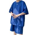 thumbnail image 1 of Conjunto de camiseta de 2 piezas para hombre, manga corta, pantalones cortos hasta la rodilla, conjunto de ropa informal de verano, 1 of 8