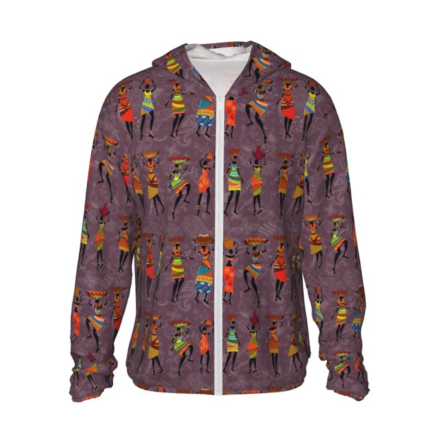 Lsque African Women Pattern UPF 50+ Lightweight Sun Protection Men's Women's Long Sleeve Shirt, Hoodie Performance -Medium