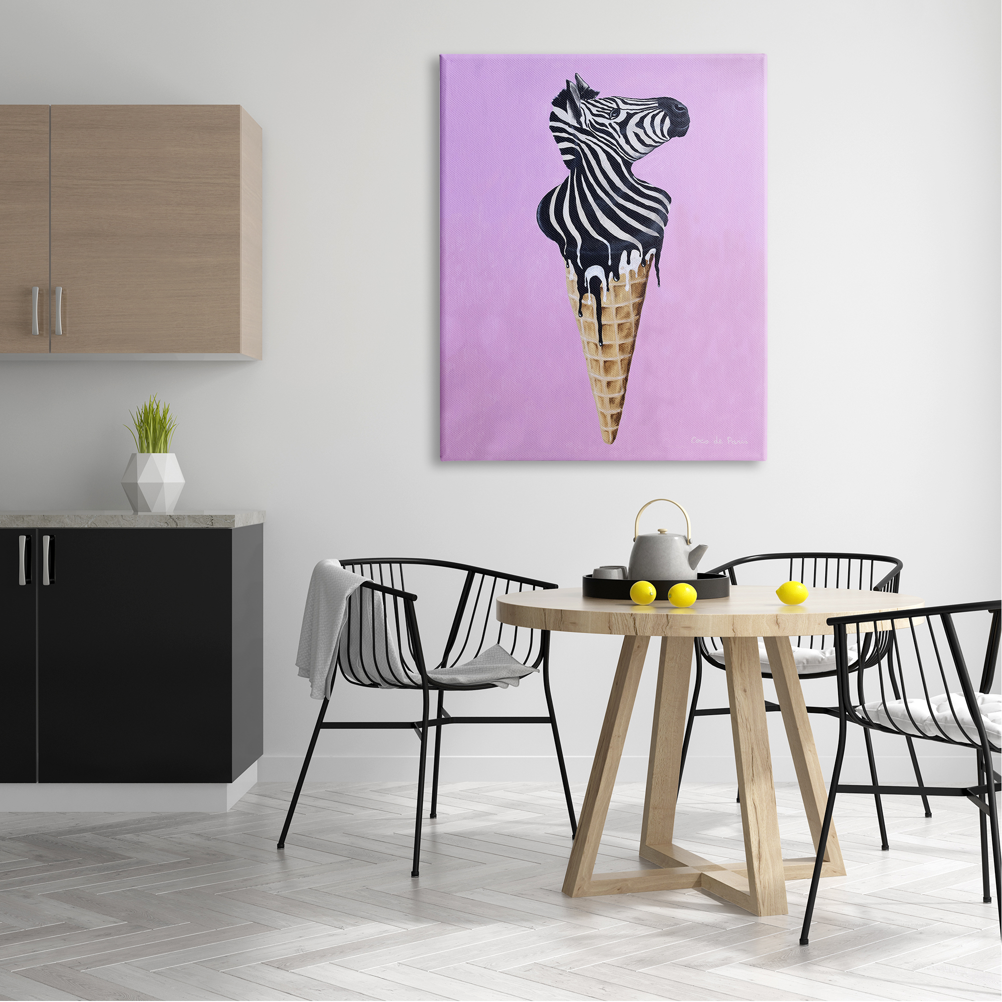 Stupell Industries Striped Zebra Ice Cream Cone Purple Background Paintings Gallery-Wrapped Canvas Print Wall Art, 36x48, by Coco de Paris