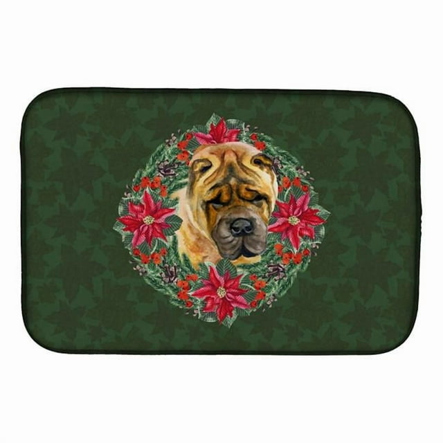 Carolines Treasures CK1527DDM Shar Pei Poinsetta Wreath Dish Drying Mat