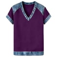 thumbnail image 4 of Women T Shirt Casual Short Sleeve T Shirt with Denim Collar Loose Fit V Neck Top Everyday Wear Tops for Women Trendy Purple M, 4 of 4