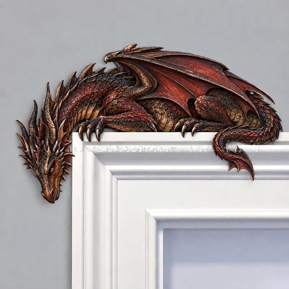 Sleeping Dragon Door Topper Medieval Fantasy Dragon Guardian Wall Decor for Doorway, Dragon Door Corner Decor, No Drill Installation, Gaming Room & Gothic Home Decorations
