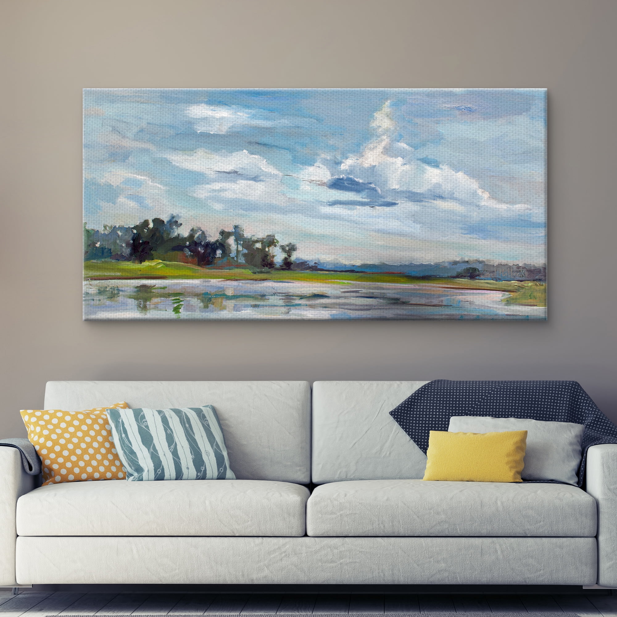 Masterpiece Art Gallery Tree Reflections Landscape By Carol Hallock Canvas Art Print 27" x 54"